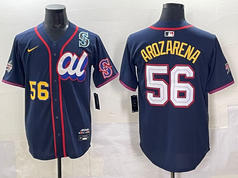 Men 2025 Seattle Mariners #56 Arozarena Drak Blue All star Nike MLB Jersey style 08